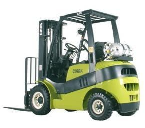 Logotipo de Equipos Refacciones y Servicio Industrial: montacargas verde